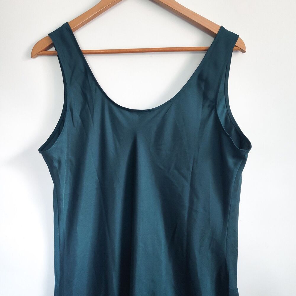 New Banana Republic Teal Silky Twill Slit Maxi Slip Tank Dress Size XL NWT Satin - Picture 11 of 16